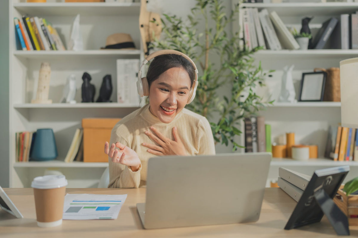 A client on a video call with her coordinator
